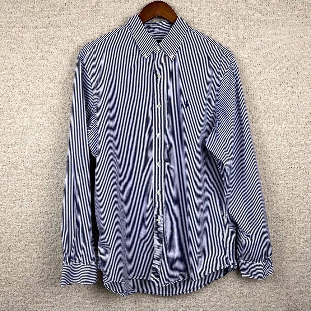 Ralph Lauren Button Down Mens XL Blue Striped 100% Cotton‎ Preppy Pony Flawed
